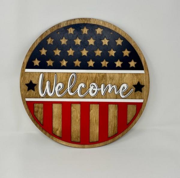 Patriotic Welcome Sign, USA Welcome Sign, 4th of July, Veterans Welcome, Sign Red White Blue Welcome Sign, Independence Day Welcome sign picture