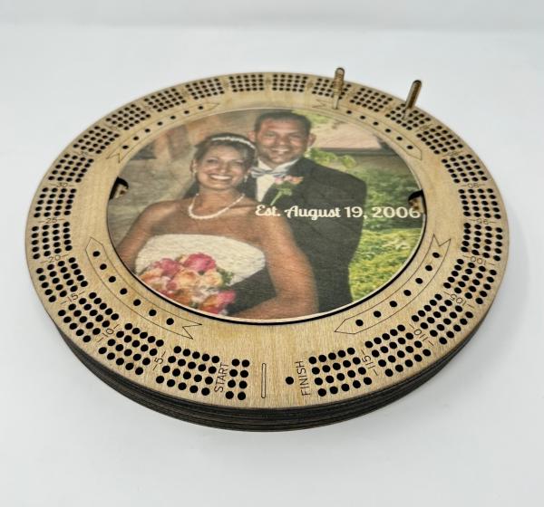 Photo Cribbage Board, Personalized Cribbage Board, Wedding Gift, Game, Anniversary Cribbage Board Color Cribbage Board Pegs, Storage Lid picture