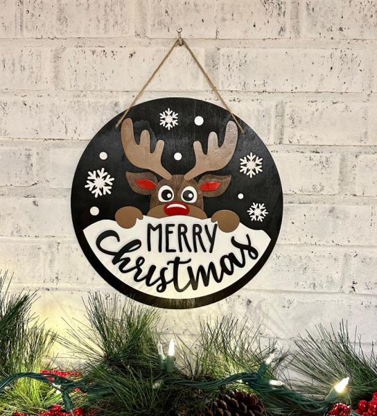 Merry Christmas Rudolph Welcome Sign, Christmas Door Sign, Christmas Welcome Sign, Holiday Welcome Sign