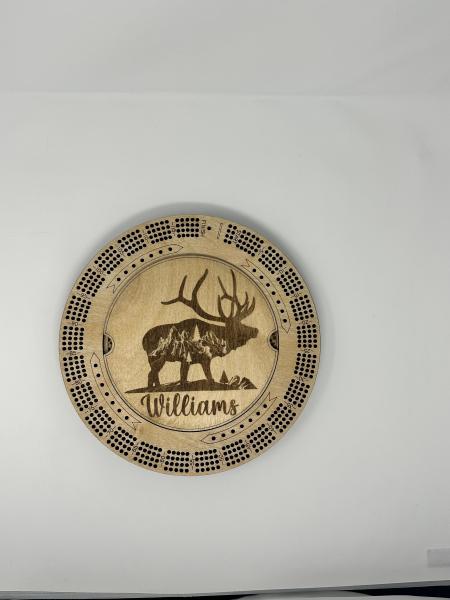 Custom Cribbage Board, Moose Cribbage Board, Mountains Hunting Cribbage Board, Montana Cribbage Board, Wisconsin Cribbage Board, with Pegs picture