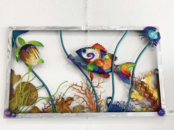 Grouper Fish, Turtle, and Crab Sea Life Wall Sculpture