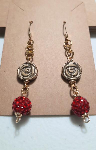 Golden Ruby Kisses Earrings, swarovski crystal earrings,  beaded earrings