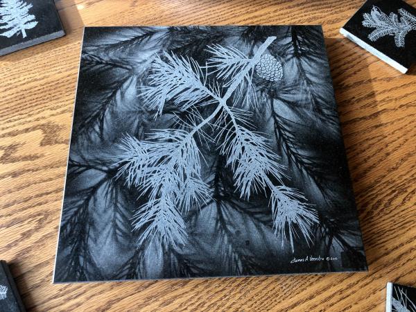 Etched pine boughs pine cone granite Lazy Susan hot plate