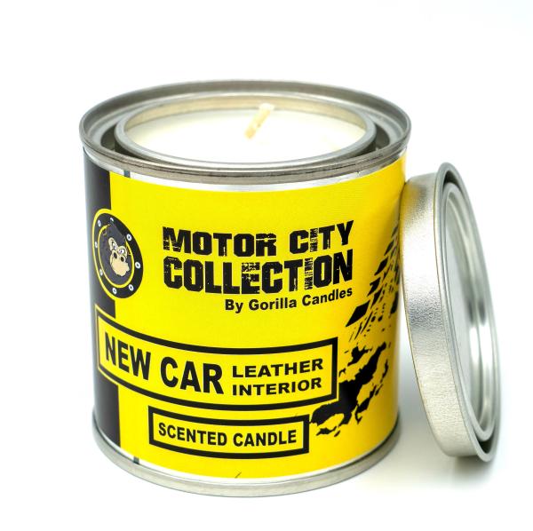 New Car Leather Interior - Car Guy Themed Candles - Motor City Candles, 8 ounce Soy Wax Paint Can Candle, Leather, picture