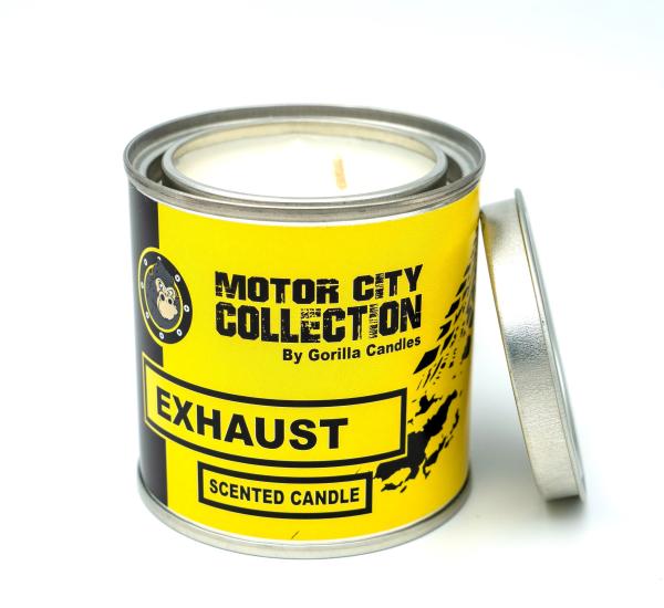 Exhaust Scented Candle - Car Guy Themed Candles - Motor City Candles, 8 ounce Soy Wax Paint Can Candle picture