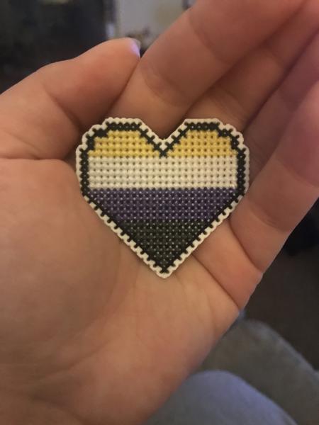 Nonbinary Cross Stitch Heart Pin picture