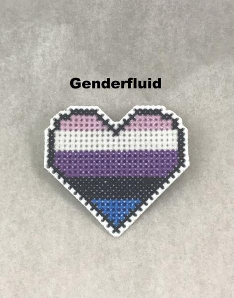 Genderfluid Cross Stitch Heart Pin picture