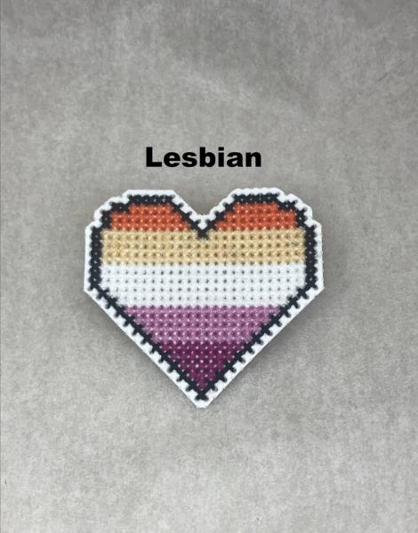 Lesbian Cross Stitch Heart Pin 1 picture
