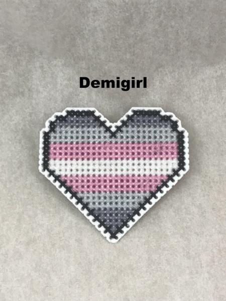 Demigirl Cross Stitch Heart Pin picture