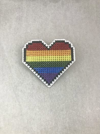 Rainbow Cross Stitch Heart Pin picture