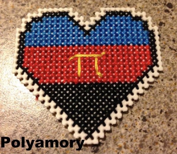Polyamory Cross Stitch Heart Pin picture