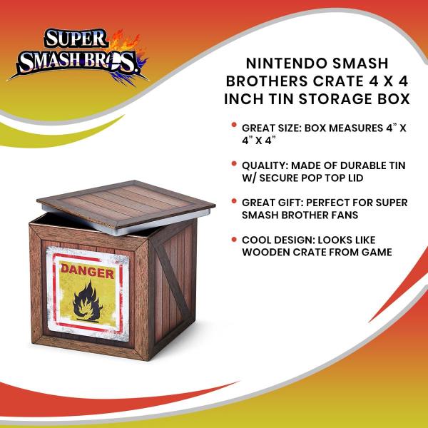 Nintendo Smash Brothers Crate 4 x 4 Inch Tin Storage Box picture