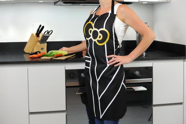 Hello Kitty Pinache Black and Gold Adult Kitchen Apron picture