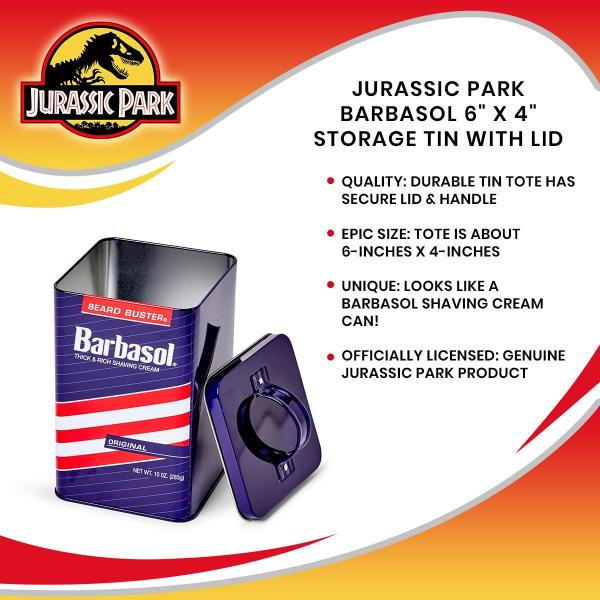 Jurassic Park Barbasol 6 x 4 Inch Storage Tin w/ Lid picture