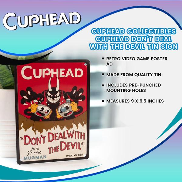 Cuphead Don't Deal With The Devil Tin Sign 9" x 6.5" picture