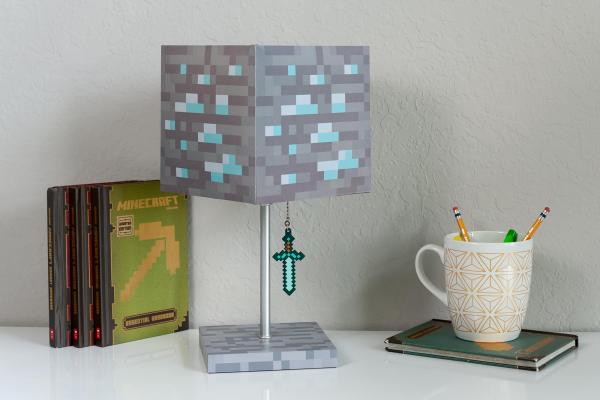 Minecraft Diamond Ore Block Desk Lamp w/ 3D Sword Puller picture