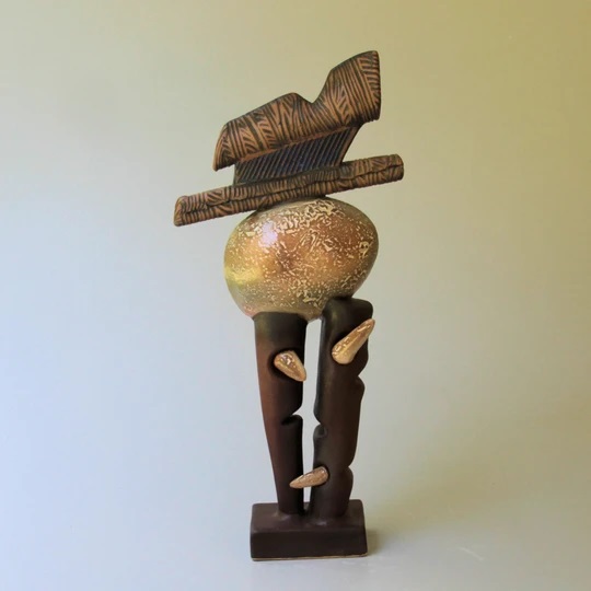 First Born - Abstract Sculpture of Egg on Two Stilts by Helene Fielder