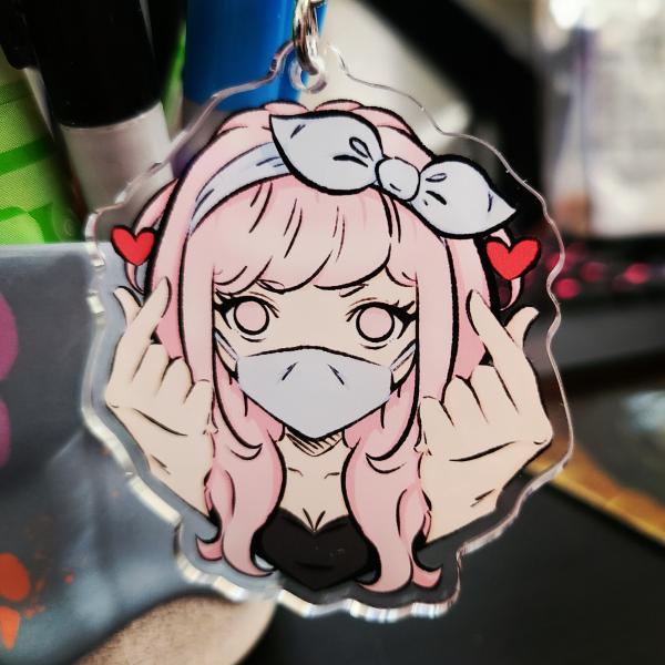 K Fashion Finger Hearts Kana Acrylic Keychain