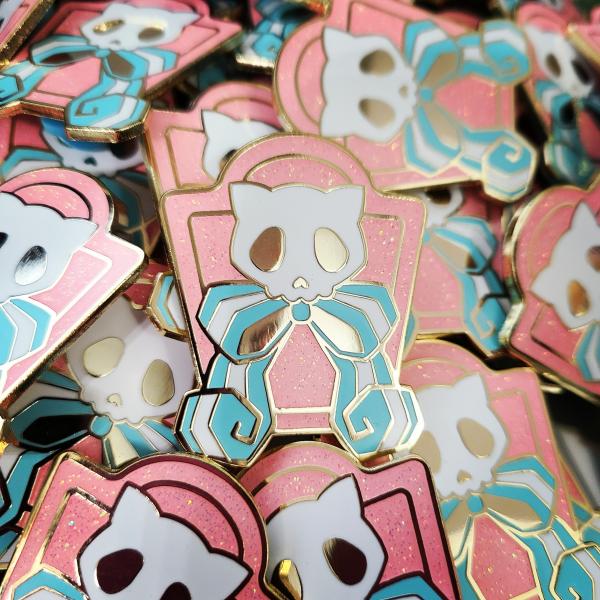 Glitter Cat Skull Gravestone Hard Enamel Pin