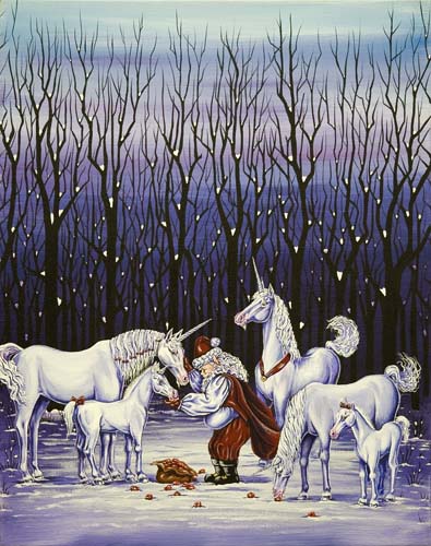 Christmas Card - Santa Feeding Unicorns