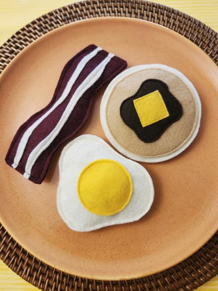 Felt crinkle breakfast cat toys | Bacon Egg Pancake shapes | Eco-Fi felt toys for cats | handmade in USA | fun gift for cats & their humans picture