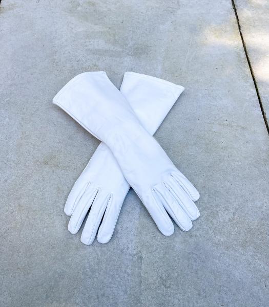 Super hero long cuff leather gloves for Cosplay/White picture