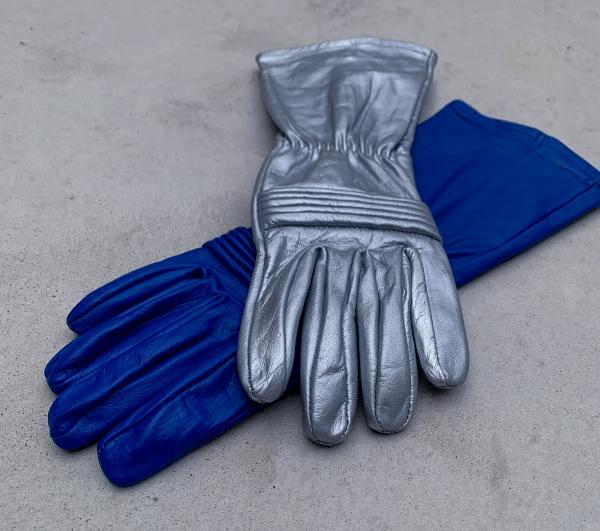 Rangers Dino Fury Gloves for Cosplay/Long gauntlet/Genuine Leather/Blue&Silver picture