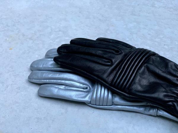 Rangers Dino Fury Gloves for Cosplay/Long gauntlet/Genuine Leather/Black&Silver picture