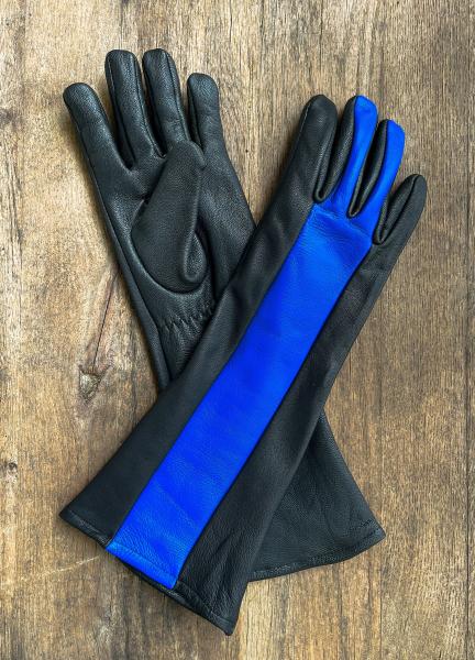 Leather Gloves for Night Wing Cosplay/Long gauntlet/Lamb skin/Black&Blue picture