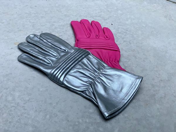 Rangers Dino Fury Gloves for Cosplay/Short gauntlet/Genuine Leather/Pink&Silver picture