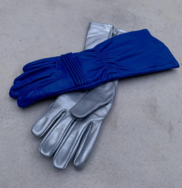 Rangers Dino Fury Gloves for Cosplay/Long gauntlet/Genuine Leather/Blue&Silver picture