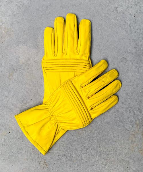 Leather gloves for Power Rangers Cosplay/Short gauntlet/Top grain cowhide/Yellow picture