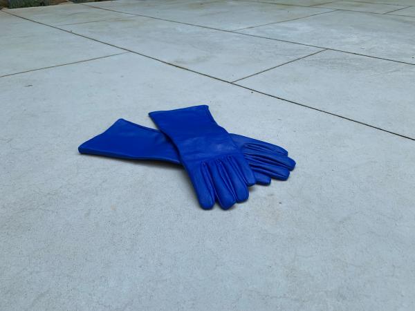 Super hero long gauntlet genuine leather gloves/Blue picture