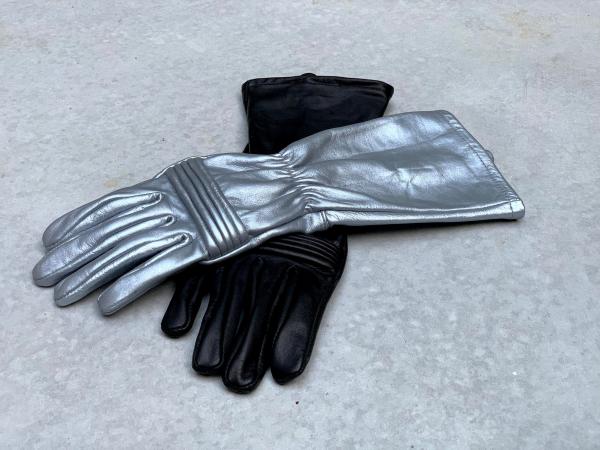 Rangers Dino Fury Gloves for Cosplay/Long gauntlet/Genuine Leather/Black&Silver picture