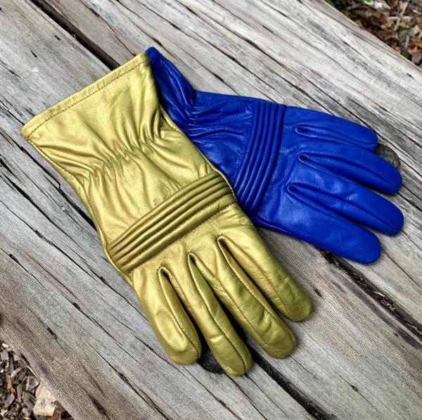 Rangers Dino Fury Gloves for Cosplay/Short gauntlet/Genuine Leather/Blue&Gold picture