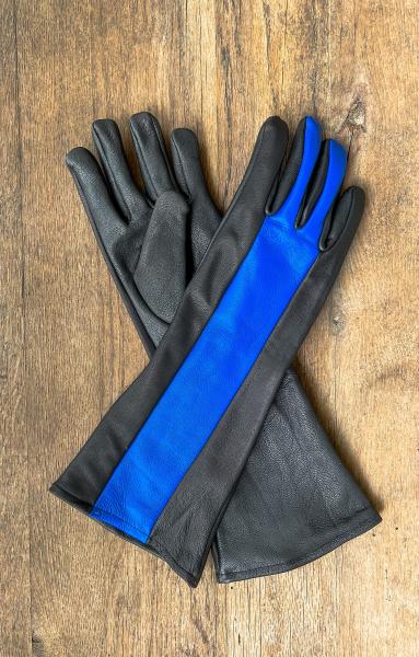 Leather Gloves for Night Wing Cosplay/Long gauntlet/Lamb skin/Black&Blue picture