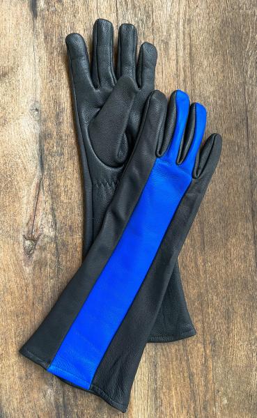 Leather Gloves for Night Wing Cosplay/Long gauntlet/Lamb skin/Black&Blue picture