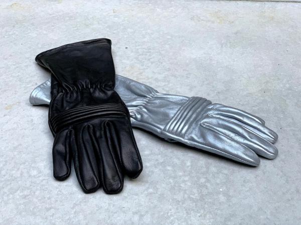 Rangers Dino Fury Gloves for Cosplay/Long gauntlet/Genuine Leather/Black&Silver picture