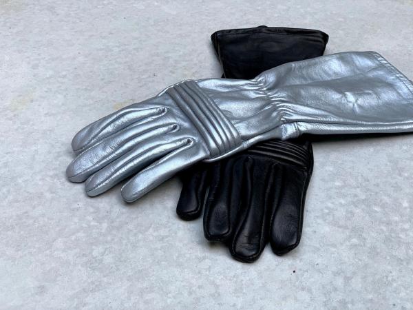 Rangers Dino Fury Gloves for Cosplay/Long gauntlet/Genuine Leather/Black&Silver picture