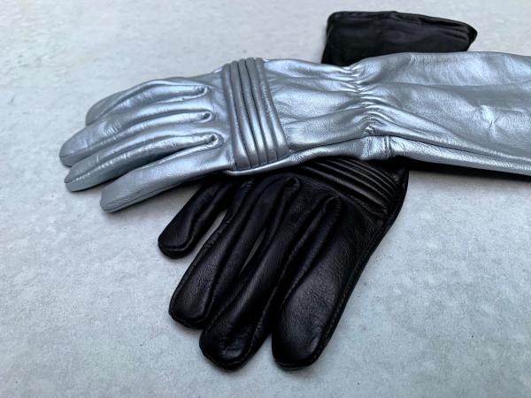 Rangers Dino Fury Gloves for Cosplay/Long gauntlet/Genuine Leather/Black&Silver picture