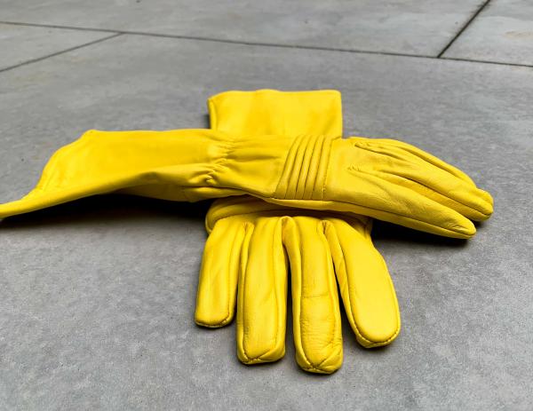 Leather gloves for Power Rangers Cosplay/Long gauntlet/Top grain cowhide/Yellow picture