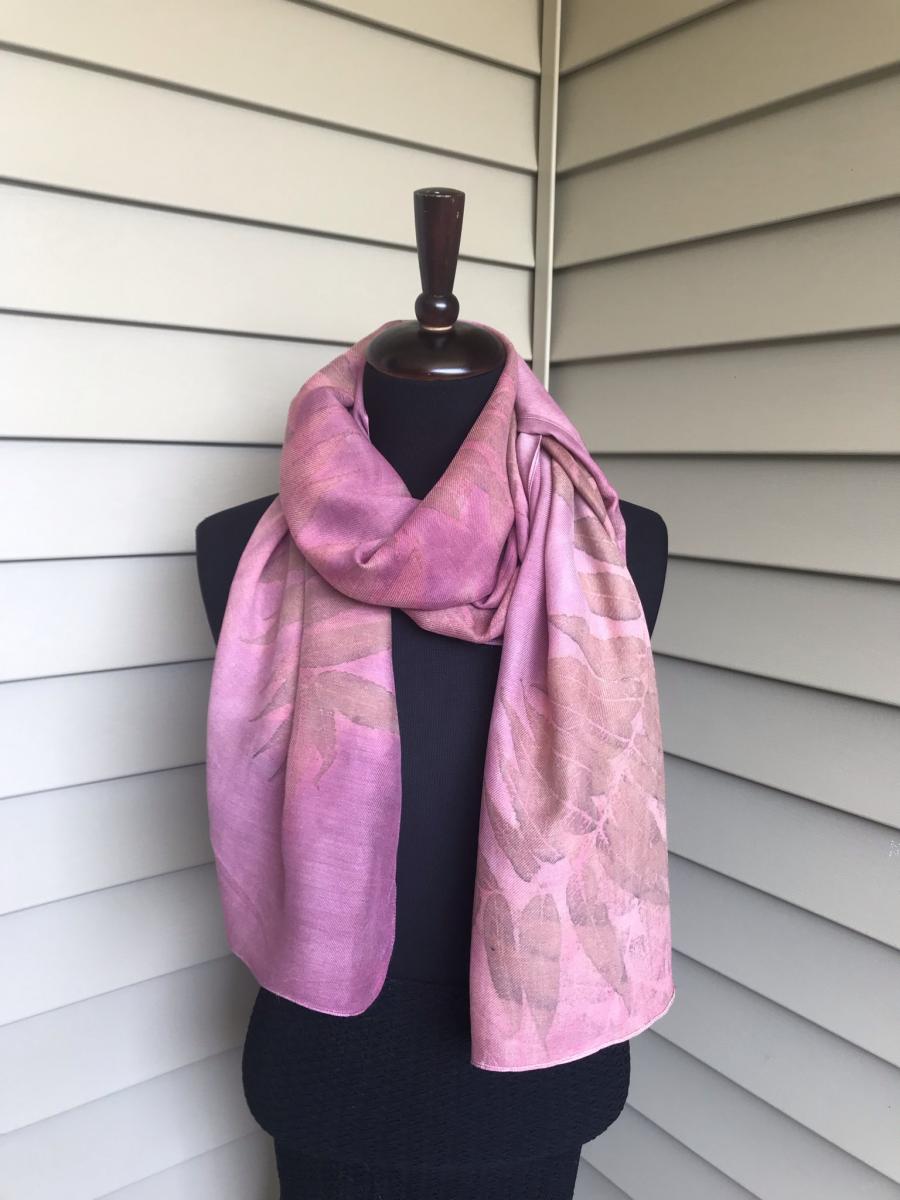 Shawl with Sumac Prints on Cochineal Dye Background - Eventeny