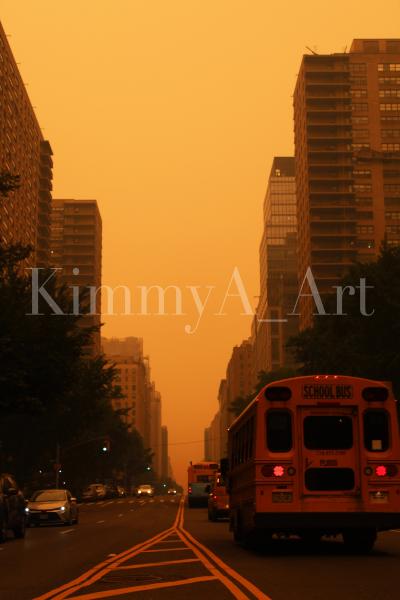 The Burnt School Bus - Printed and Matted Photo of New York City Covered In Smoke picture