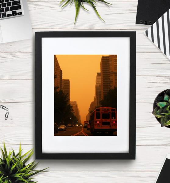 The Burnt School Bus - Printed and Matted Photo of New York City Covered In Smoke picture