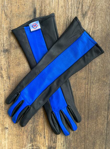 Leather Gloves for Night Wing Cosplay/Long gauntlet/Lamb skin/Black&Blue picture