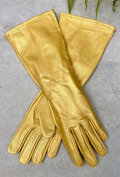 Super hero long gauntlet genuine leather gloves/GOLD