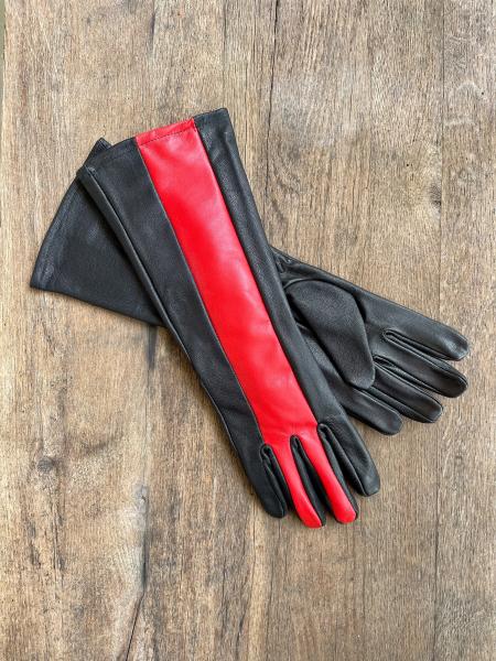 Leather Gloves for Night Wing Cosplay/Long gauntlet/Lamb skin/Black&Red picture