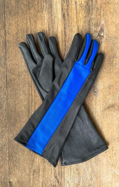 Leather Gloves for Night Wing Cosplay/Long gauntlet/Lamb skin/Black&Blue picture