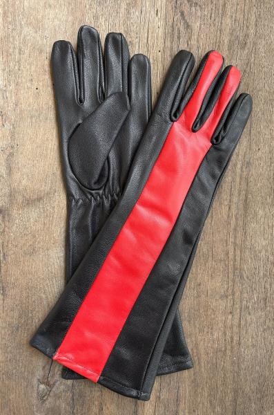 Leather Gloves for Night Wing Cosplay/Long gauntlet/Lamb skin/Black&Red picture