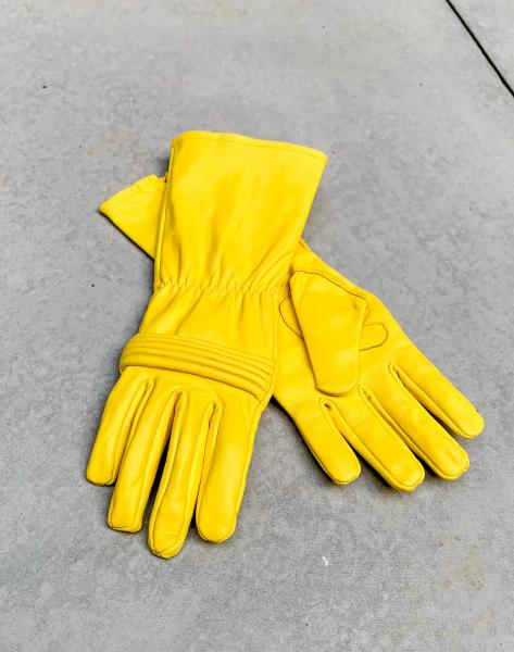 Leather gloves for Power Rangers Cosplay/Long gauntlet/Top grain cowhide/Yellow picture